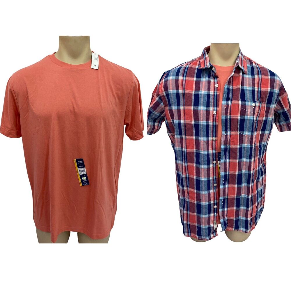 Coop Shirt Mens Large Fall Cotton Blue Orange Plaid Pocket Button Up Tee Work